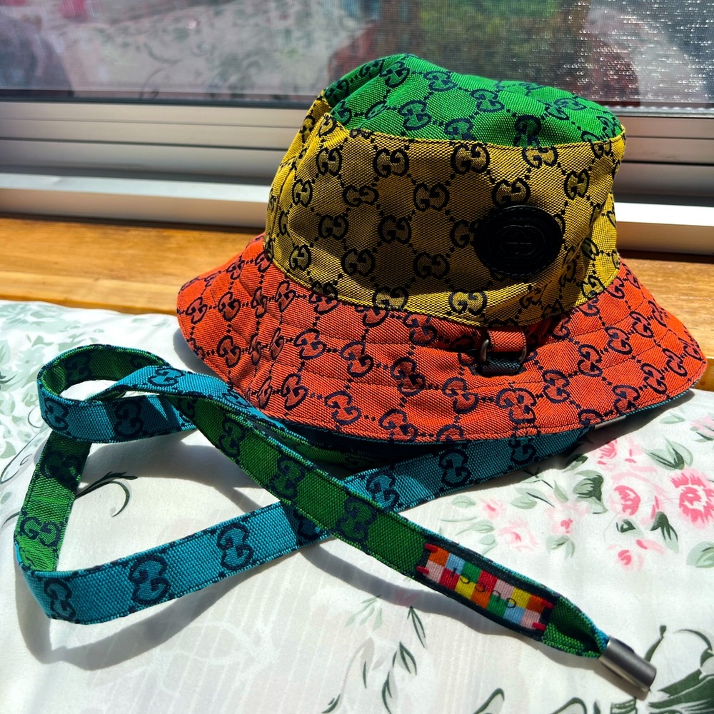 Gucci Monogram Reversible Canvas Multicolored Bucket Hat, S